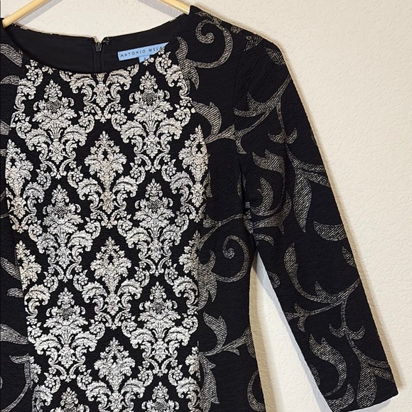 ANTONIO MELANI Black and Silver Long Sleeve Dress 2 - Picture 3 of 6
